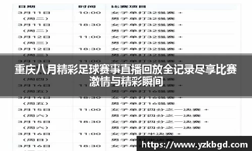 重庆八月精彩足球赛事直播回放全记录尽享比赛激情与精彩瞬间